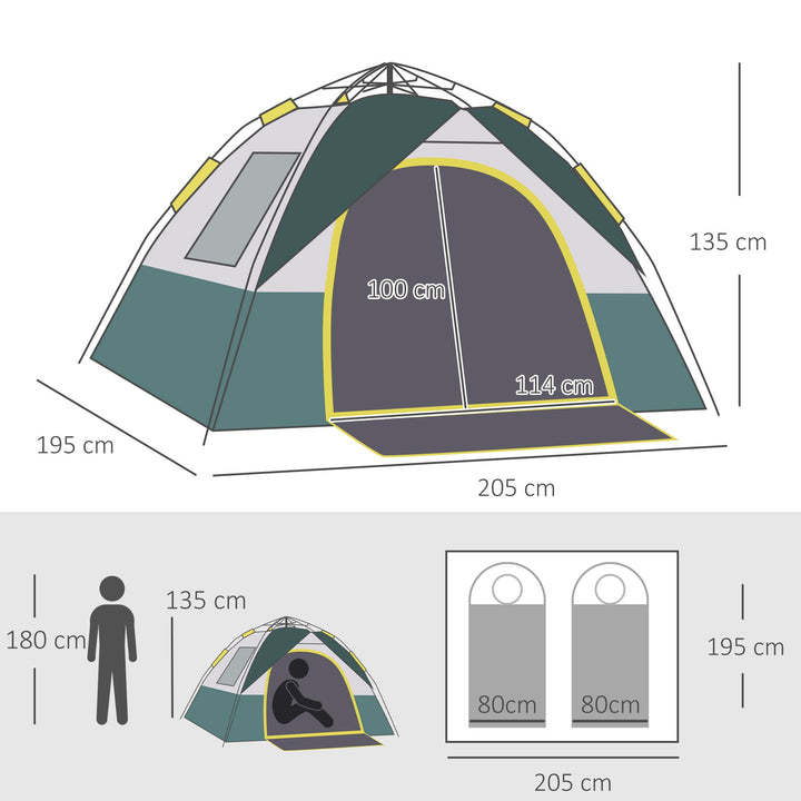 Campingtelt til 3 personer, pop-up kuppeltelt med vindue, bæretaske, pløkker, bund, familietelt med 1000 mm vandsøjle, telt til camping, rejser, trekking, have