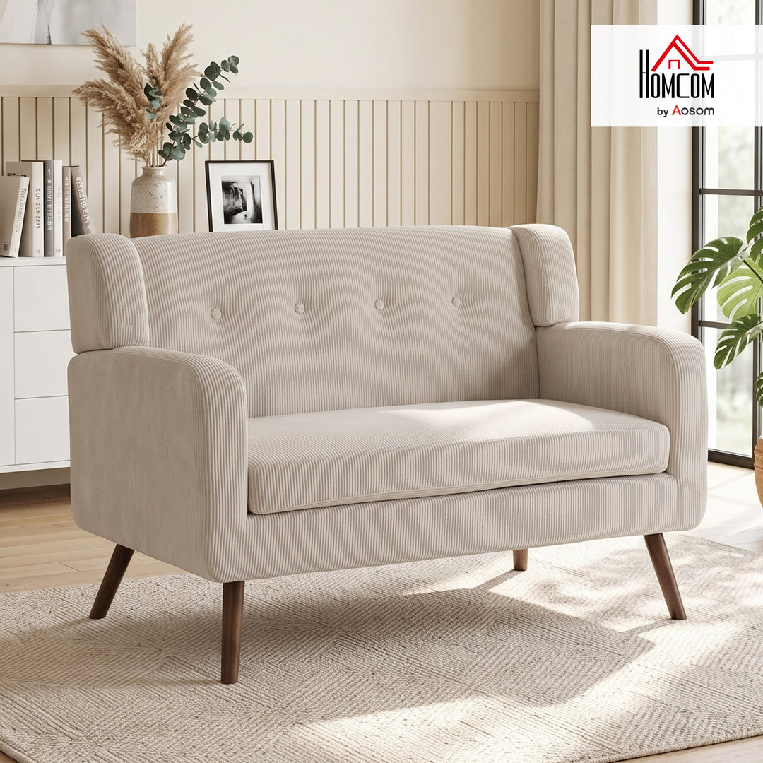2-personers sofa, 118 cm, lille sofa med fløjlslook, beige