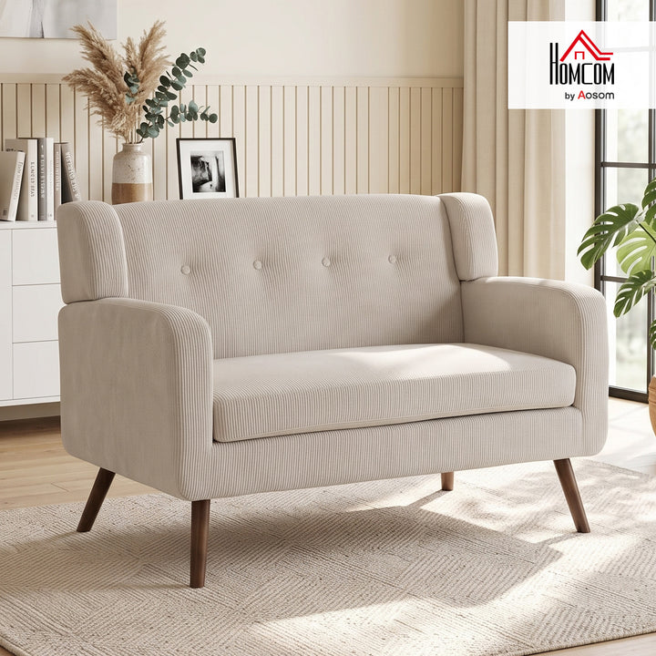 2-personers sofa, 118 cm, lille sofa med fløjlslook, beige