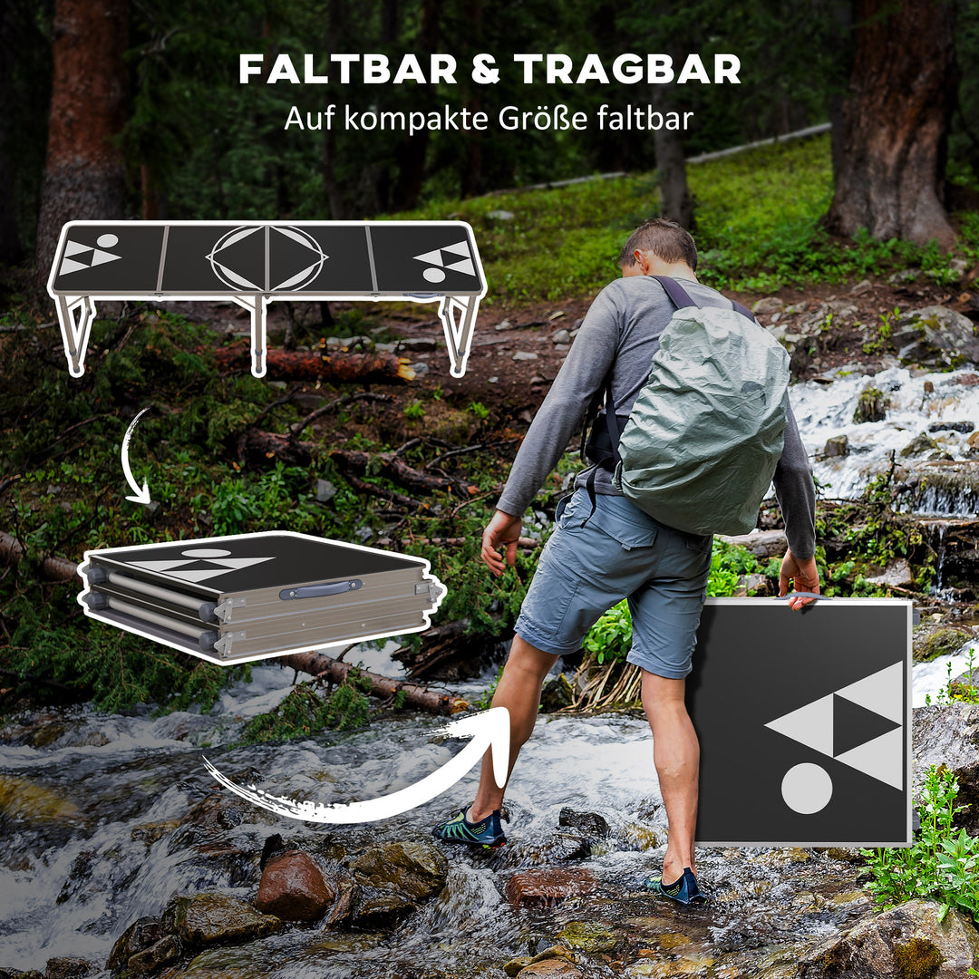 Sammenklappeligt campingbord, let, højdejusterbart, aluminiumsstel, 240 x 60 x 54/62/70 cm, sort