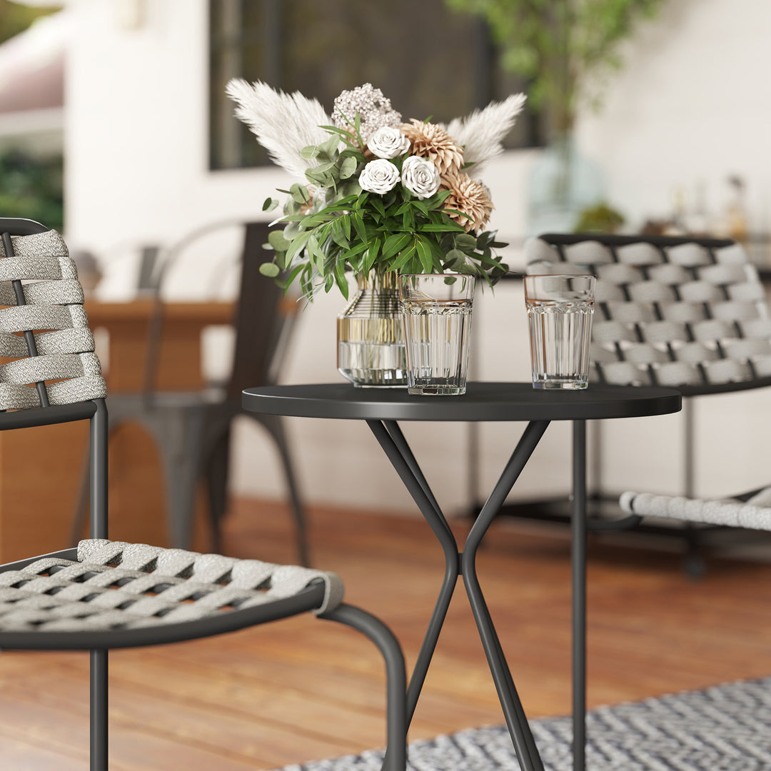 Polyrattan havemøbelsæt, udendørs lounge balkonmøbler til 2 personer, 3-delt sæt med 2 stole og bord, grå