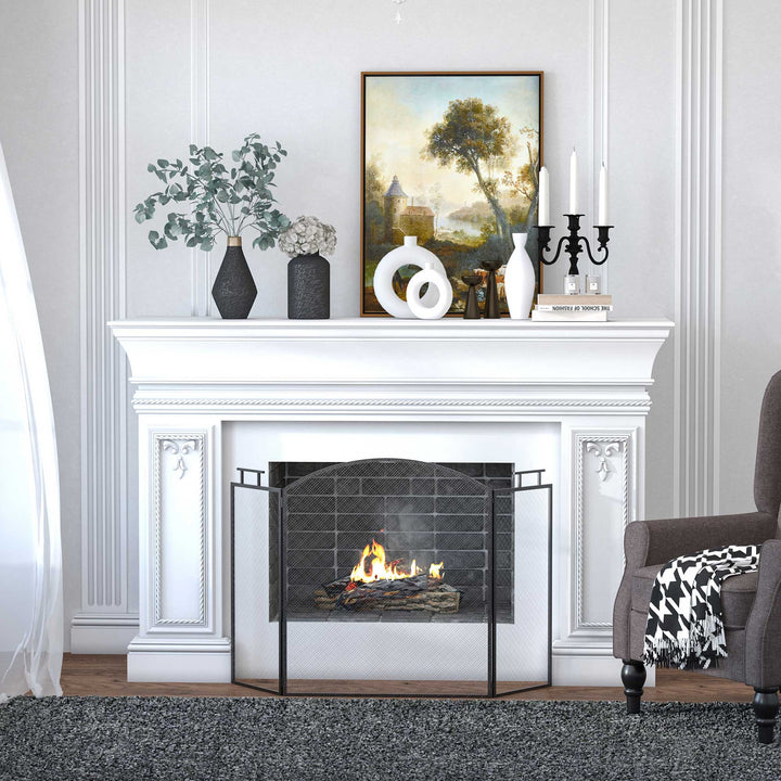 Sammenklappelig brandskærm, brandbeskyttelsesskærm til pejs, brandskjold, brandbeskyttelsesskærm til pejs, beskyttelsesskærm til komfur, metal, 110 x 24 x 76,5 cm, sort