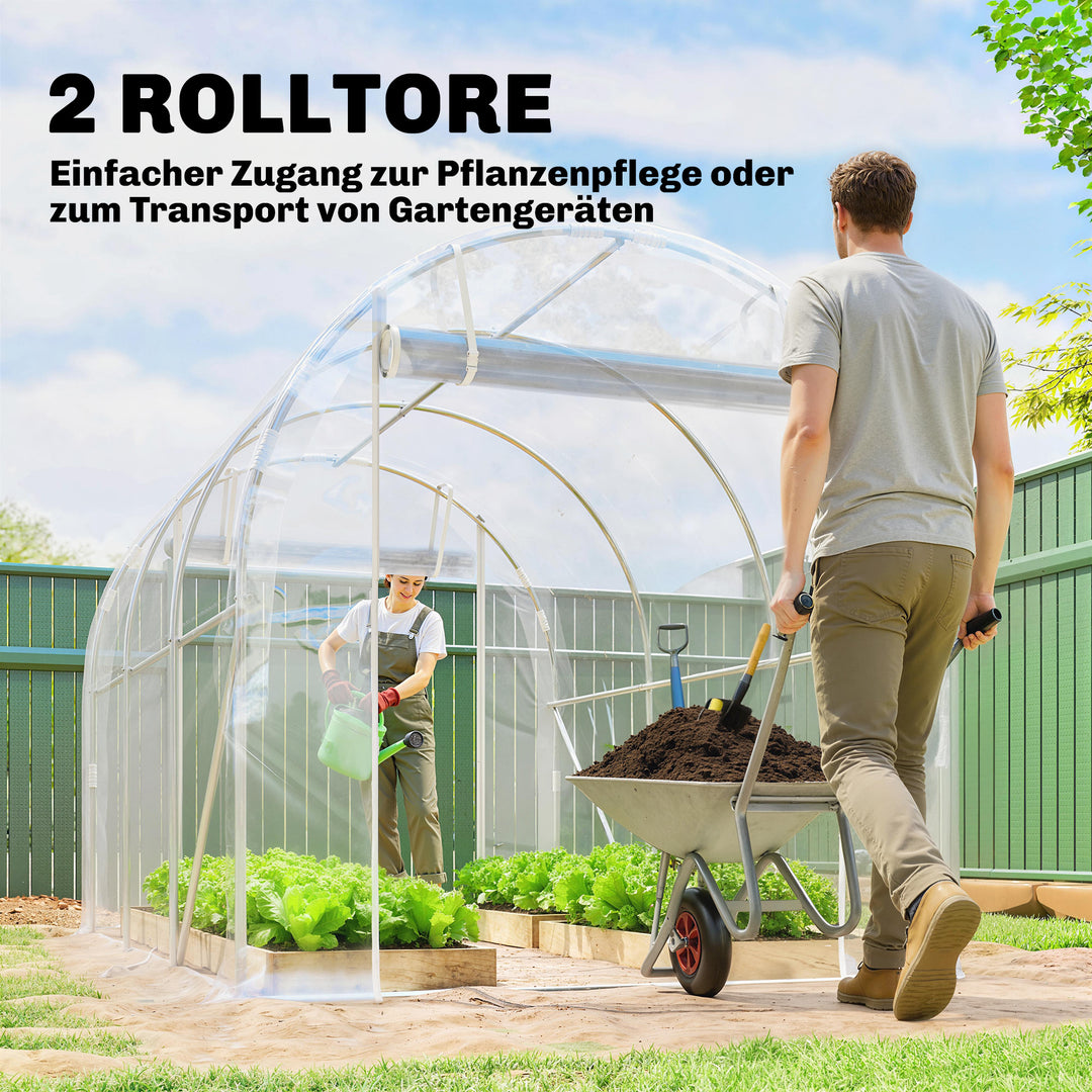 Polytunneldrivhus, walk-in drivhus med galvaniseret stålramme og UV-bestandigt PE-dæksel, transparent