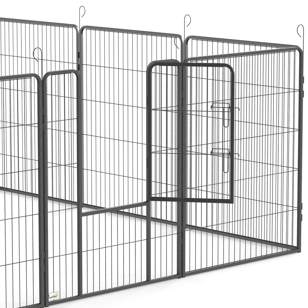 Hvalpegård, sæt med 12 dele, foldbar hvalpegård med 2 døre, 12 stålnetpaneler, hver 80x100 cm, grå