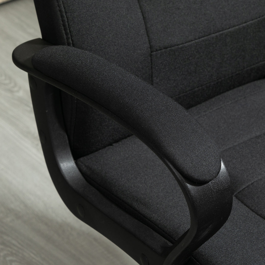 Kontorstol, computerstol med vippefunktion, nakkestøtte, ergonomisk skrivebordsstol, drejelig, højdejusterbar, sort linned-touch, 62 x 76 x 110-119 cm