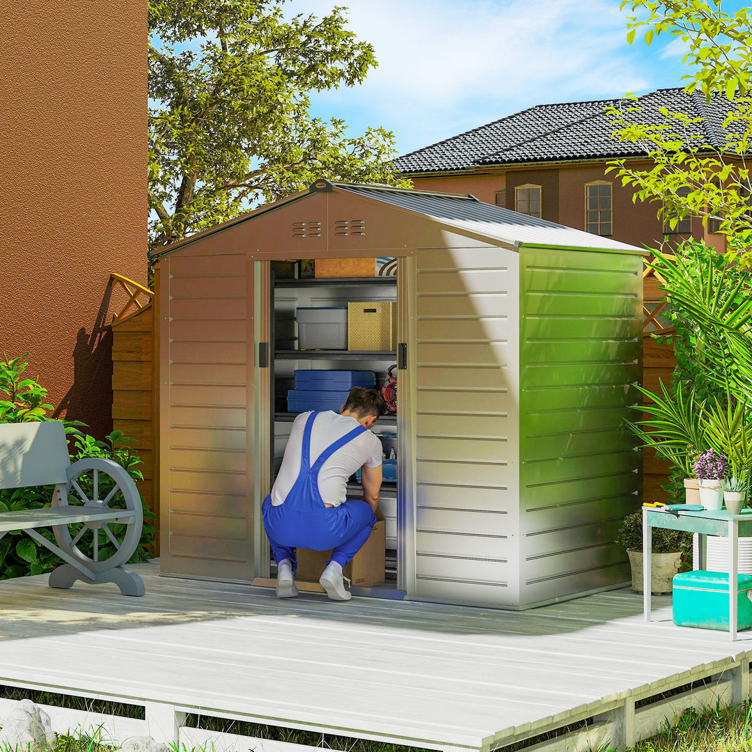 2,43 Cm haveskur, 213 x 131 x 192 cm redskabsskur med gavltag, aflåselig skydedør, vejrbestandig, grå