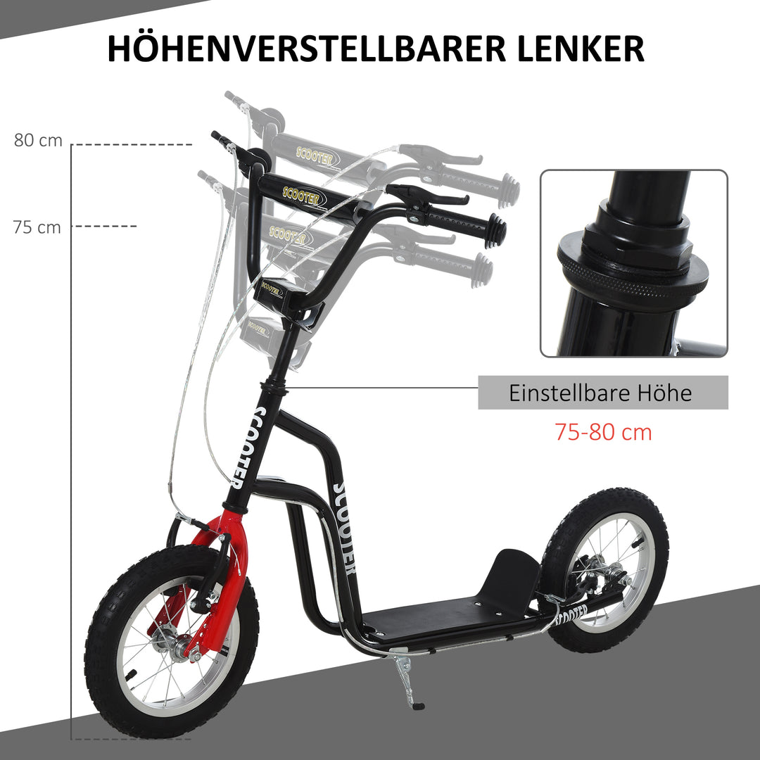 Børne scooter styr justerbart scooter kick scooter city scooter børne scooter kickboard med pneumatiske dæk 12 tommer fra 5 år sort 120 x 58 x 75-80 cm