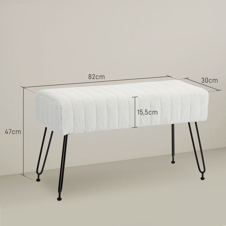 Bænk, quiltet sæde, betræk af kunstpels, metalben, op til 120 kg, 82 x 30 x 47 cm, cremehvid/sort