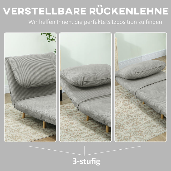 2-I-1 sovesofa gæsteseng, justerbar nakkestøtte fløjlslook 82 cm x 8 cm x 83 cm grå