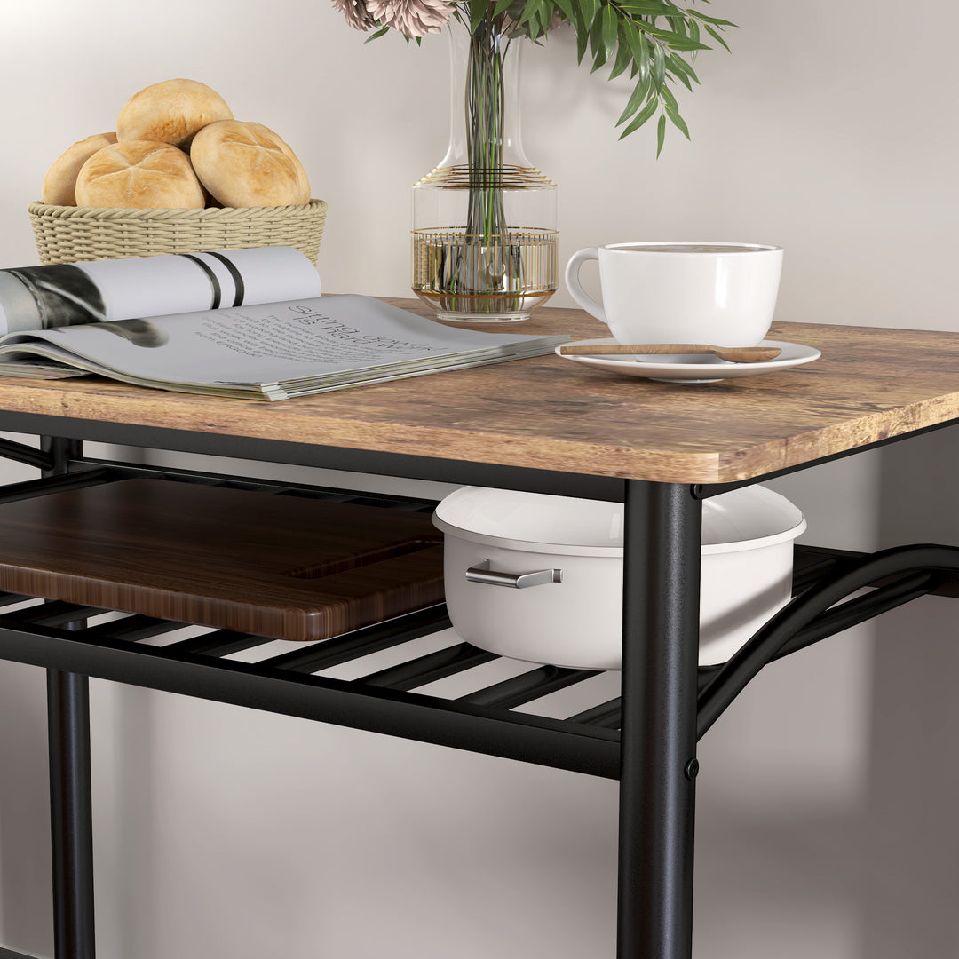 4-Delt spisebordssæt, pladsbesparende sæt med bord, 2 stole og bænk, til små rum, metal, træ, brun