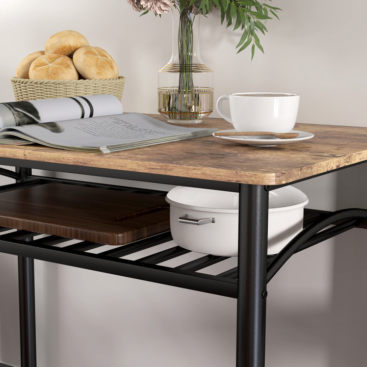 4-Delt spisebordssæt, pladsbesparende sæt med bord, 2 stole og bænk, til små rum, metal, træ, brun