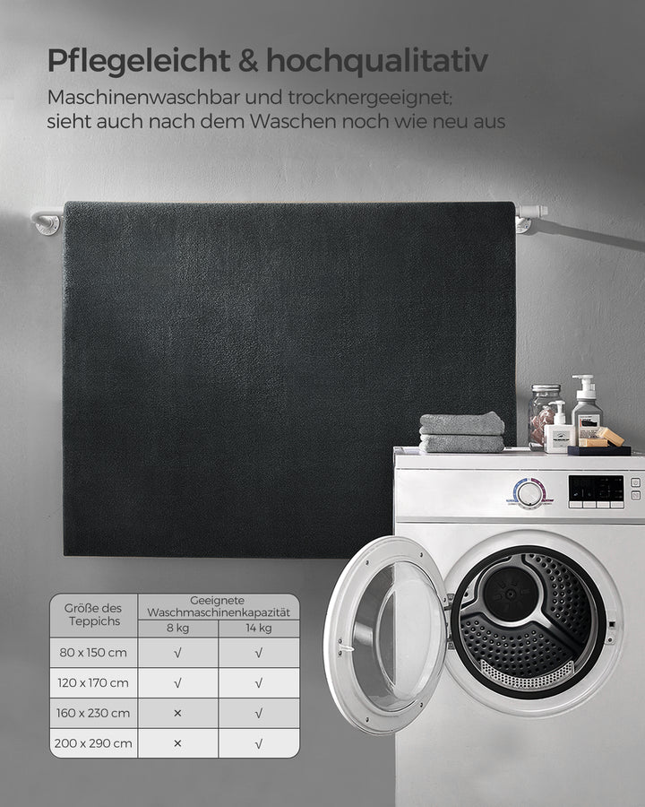 Tæppe, 120 x 170 cm, skridsikkert tæppe, maskinvaskbart, moderne stil, koksgrå