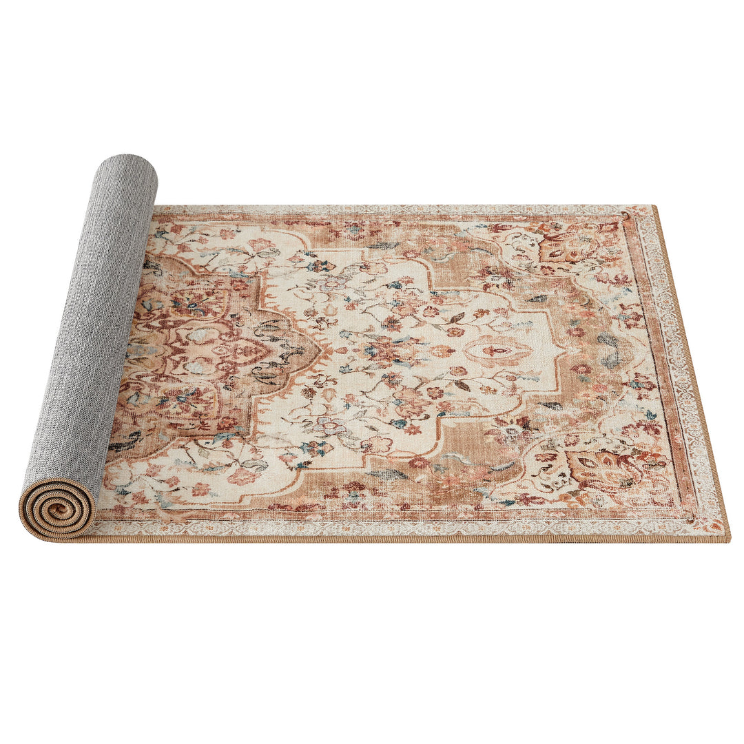 Gulvtæppe, 80 x 150 cm, skridsikkert tæppe, Traditionel vintage stil, maskinvaskbart, flerfarvet