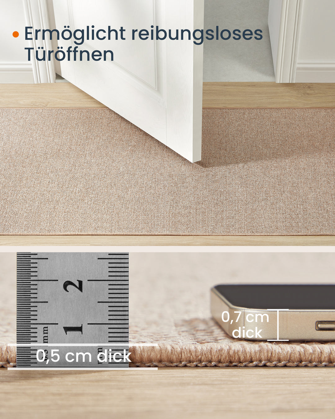 Tæppe, 80 x 200 cm, anti-slip tæppe i syntetisk jute, camel brun