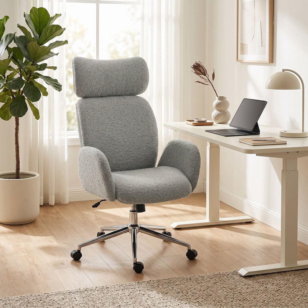 Kontorstol med justerbar nakkestøtte, ergonomisk skrivebordsstol, vippefunktion, højdejusterbar, mørkegrå