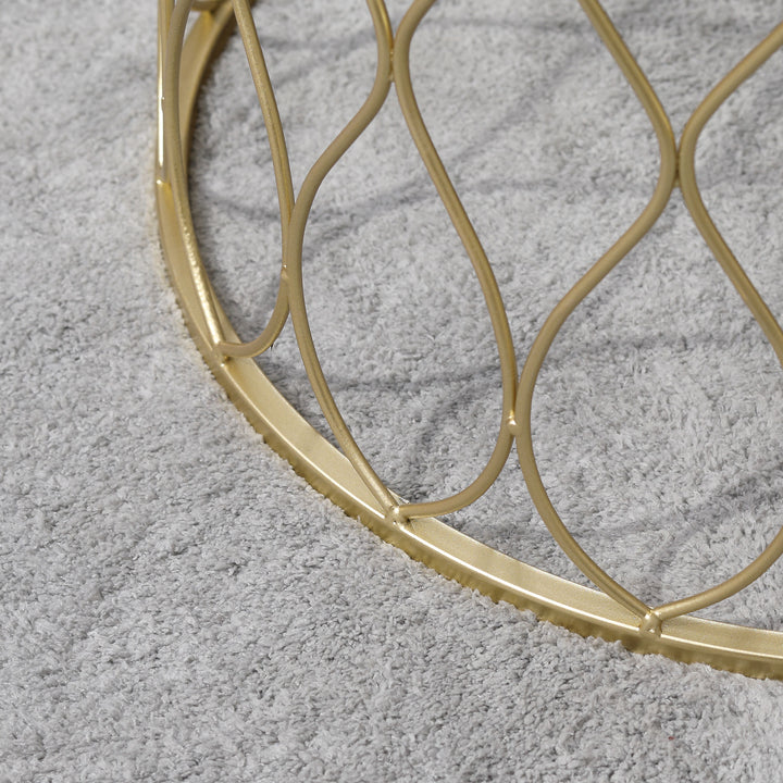 Sæt med 2 haveborde, sideborde, sofaborde, retro trådkurv, metalkurv, haveindskudsbord, havemøbler, udendørs, balkon, stål, guld + hvid, 41 x 46 cm