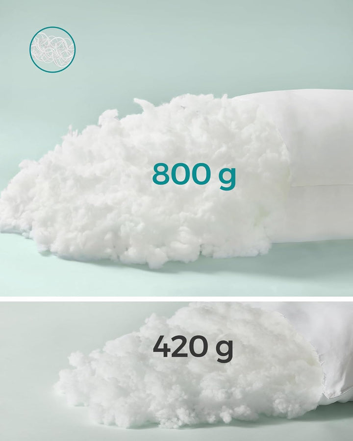 Pude 40 x 80 cm, 800 g fyld, blødt børstet polyesterstofoverflade, pude, maskinvaskbar ved 60°, med opbevaringspose, hvid