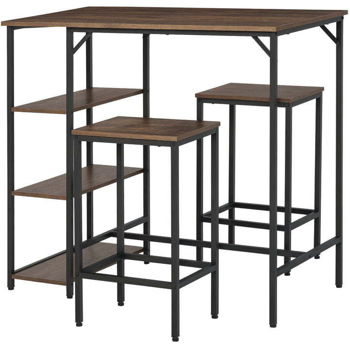 Barbordsæt højbord med 2 barstole spisebordsæt 3-delt bordsæt køkkenbord med hylder spånplade stål rustik brun+sort 109 x 60 x 100 cm