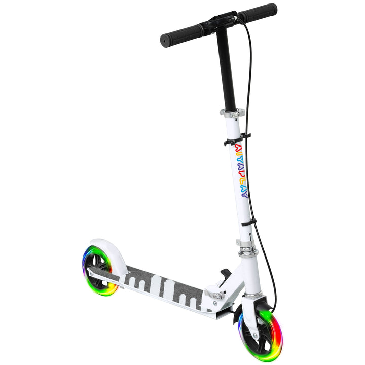 Børnescooter, dobbeltbremser, metalstel, fodstøtte, foldbar, 3-8 år, hvid