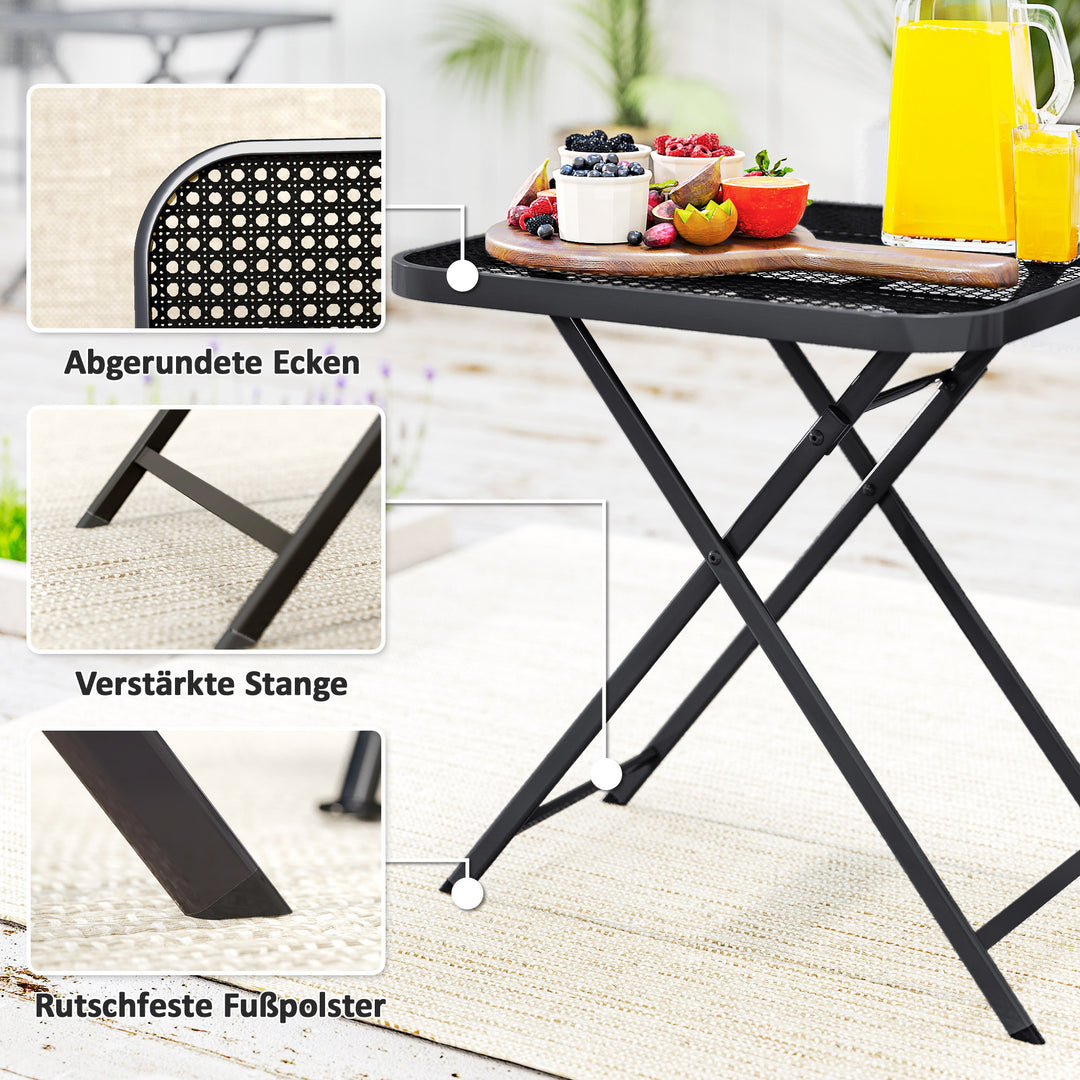 Foldbart havebord 70 x 70 cm, vejrbestandigt balkonbord foldbart bord med udskæringsdesign firkantet sort