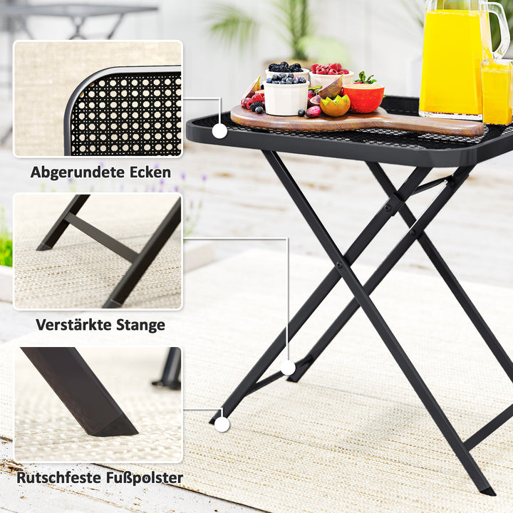 Foldbart havebord 70 x 70 cm, vejrbestandigt balkonbord foldbart bord med udskæringsdesign firkantet sort