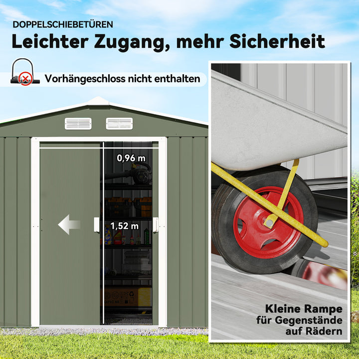 Redskabsskur med skydedøre 2,77 x 1,95 x 1,92 cm metal lysegrøn