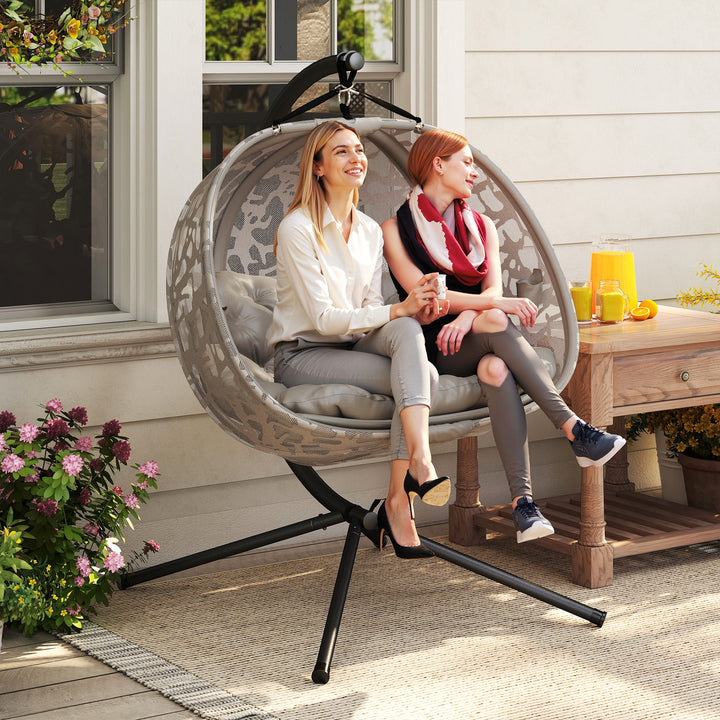 Hængestol til 2 personer, foldbar siddekurv, stor siddehynde, sand, 130 x 103 x 172 cm