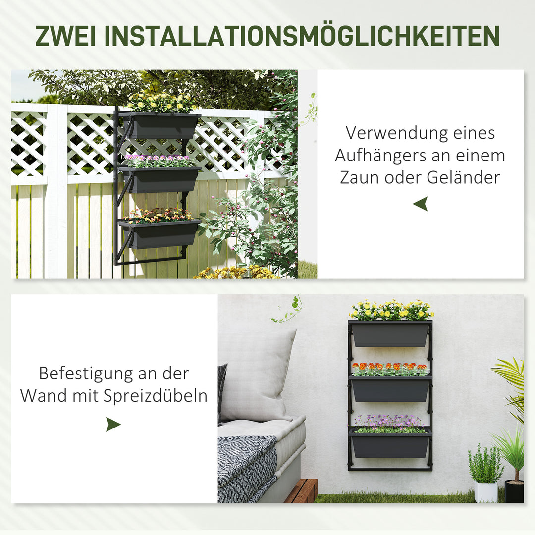 Sæt med urtepotter med huller, 56x42 cm plantepotter, firkantet plantepotte, plastik mørkegrå