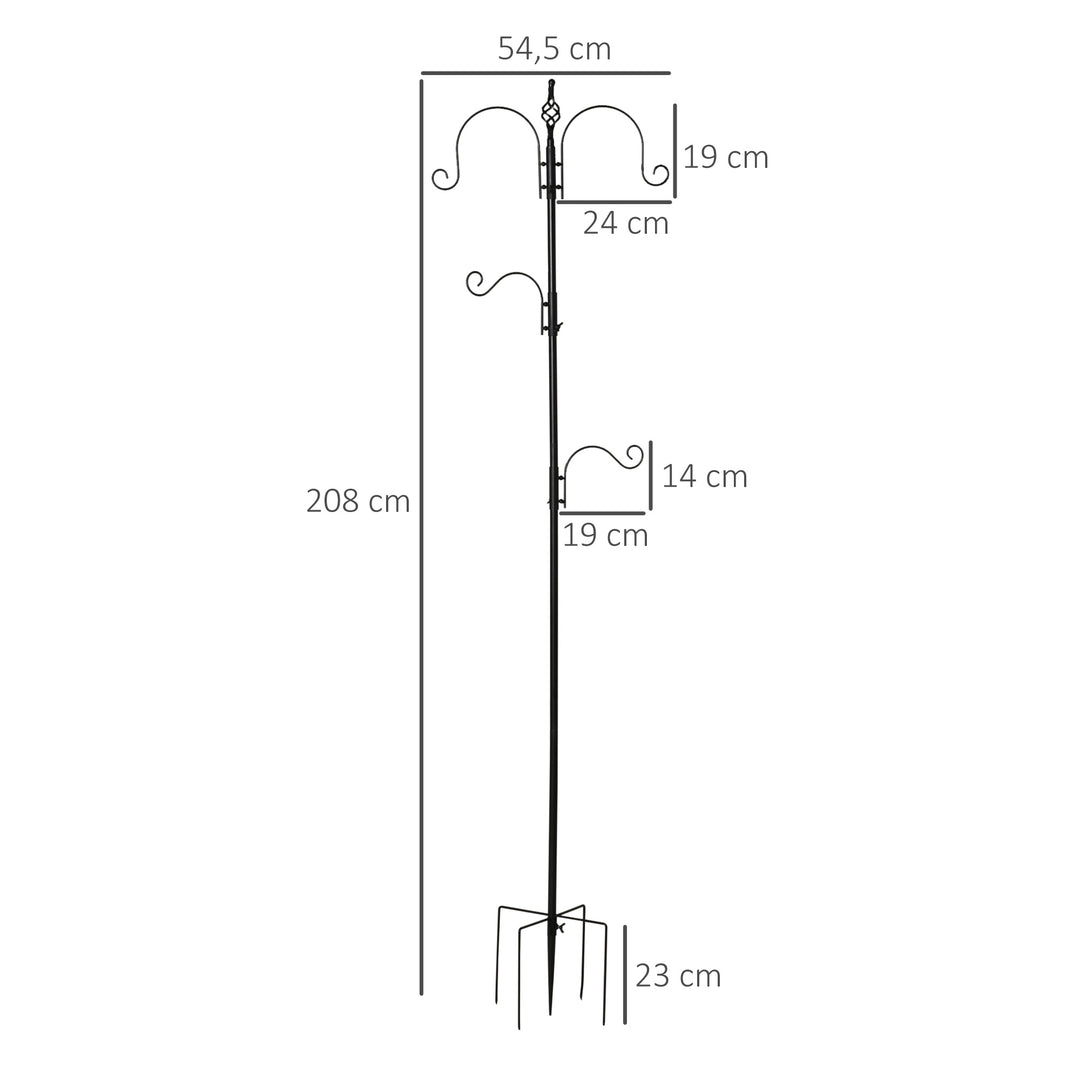 Fuglefoderautomat, udendørs foderautomat, 4 kroge, stål, sort