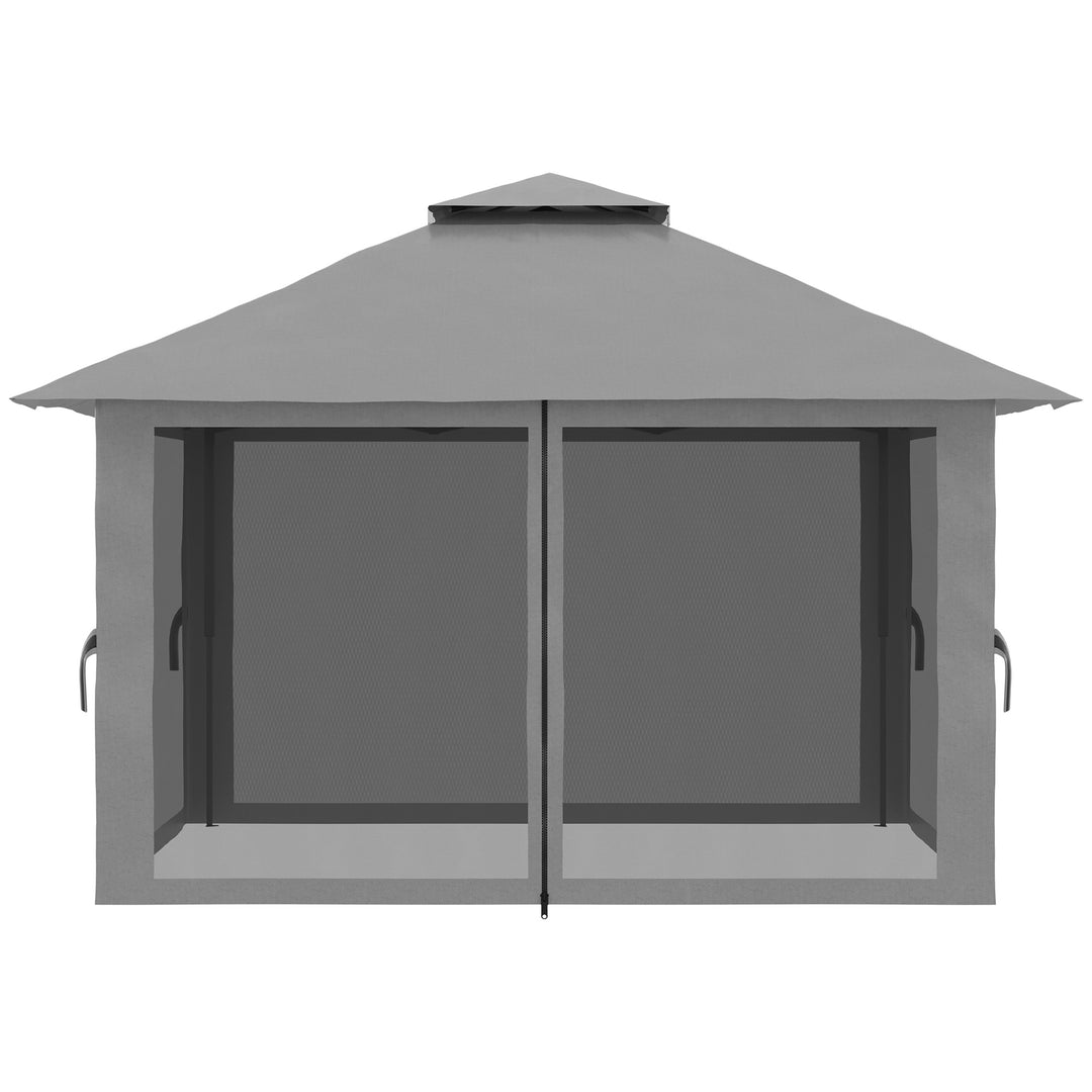 Foldbar pavillon, højdejusterbar, 4 netvægge, ventileret tag, bæretaske, hurtig montering, mørkegrå, 4 x 4 x 3 m