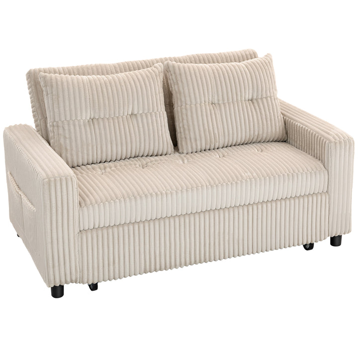 2-personers sovesofa, fløjlsbetræk, kan laves om til en sovesofa, 2 hynder, sidelommer, 157 x 190 cm, cremehvid