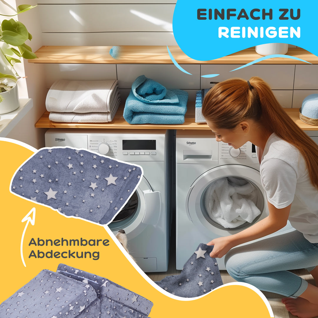 5-Delt modulært børnesofasæt med trappe og madras, pony- og stjernemønster, selvlysende, grå