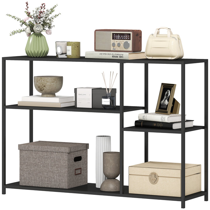 Konsolbord, 4 niveauer, stålstel, til entré, stue, sort