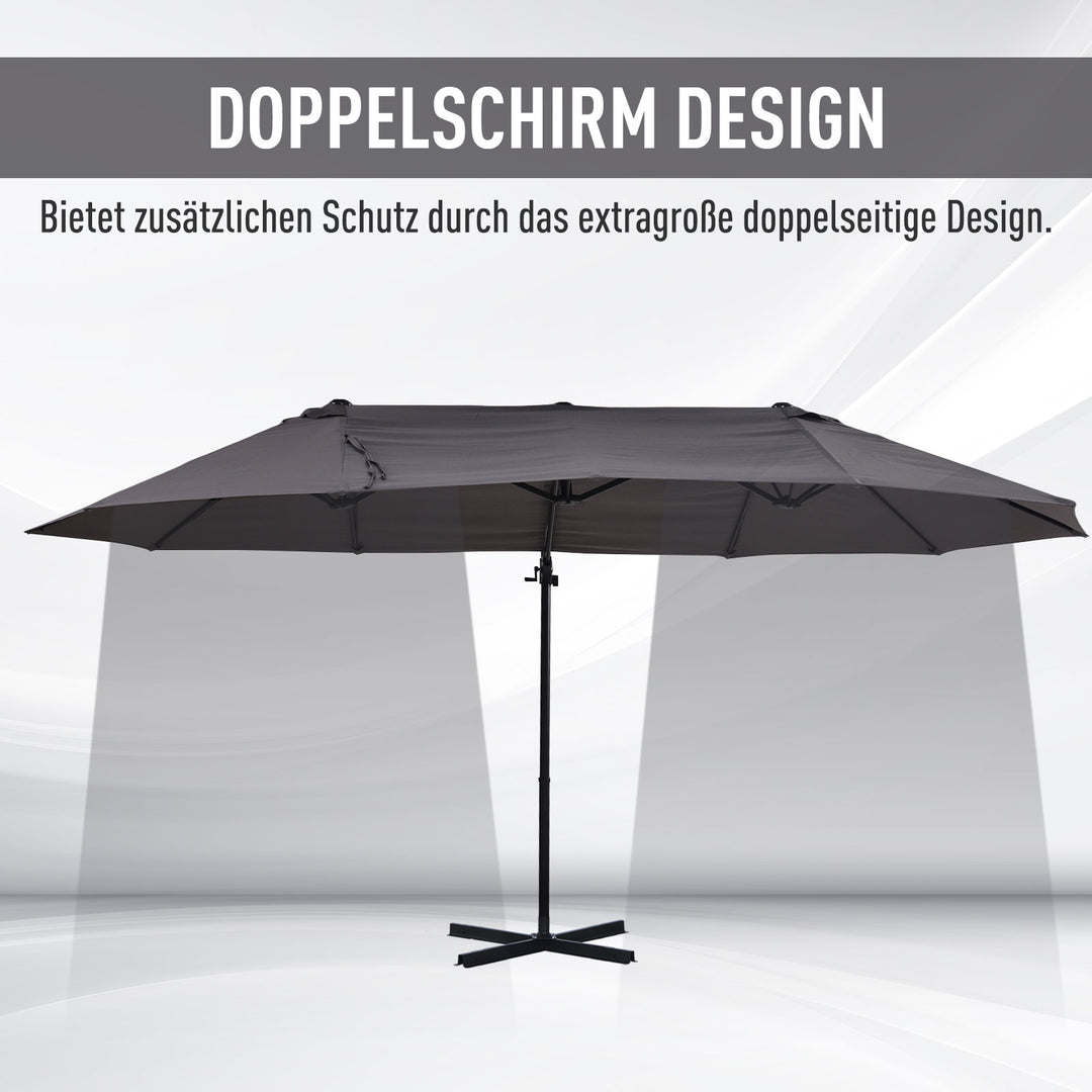 XXL parasol med krydsstativ inklusive håndsving, vejrbestandig, 270 cm x 440 cm x 250 cm, grå