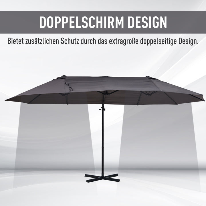 XXL parasol med krydsstativ inklusive håndsving, vejrbestandig, 270 cm x 440 cm x 250 cm, grå
