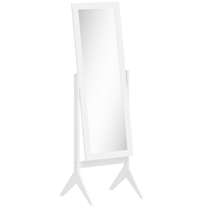 Stående spejl, helfigursspejl, sminkespejl, hævede fødder, letplejelig MDF, hvid, 47 x 46 x 148 cm