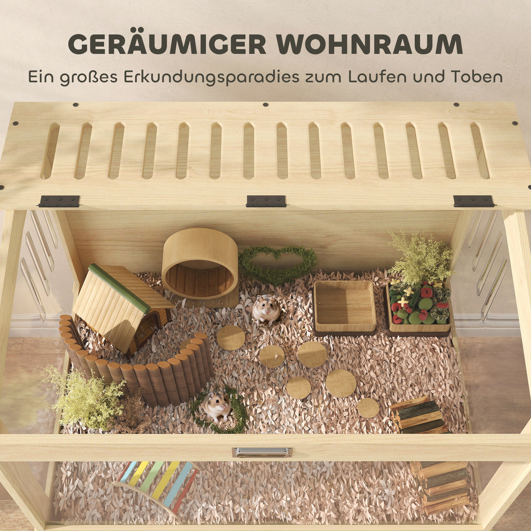 Hamsterbur 2-lags gnaverbur til små dyr med foldelåg, stor 83,2 x 50 x 103 cm naturtræ
