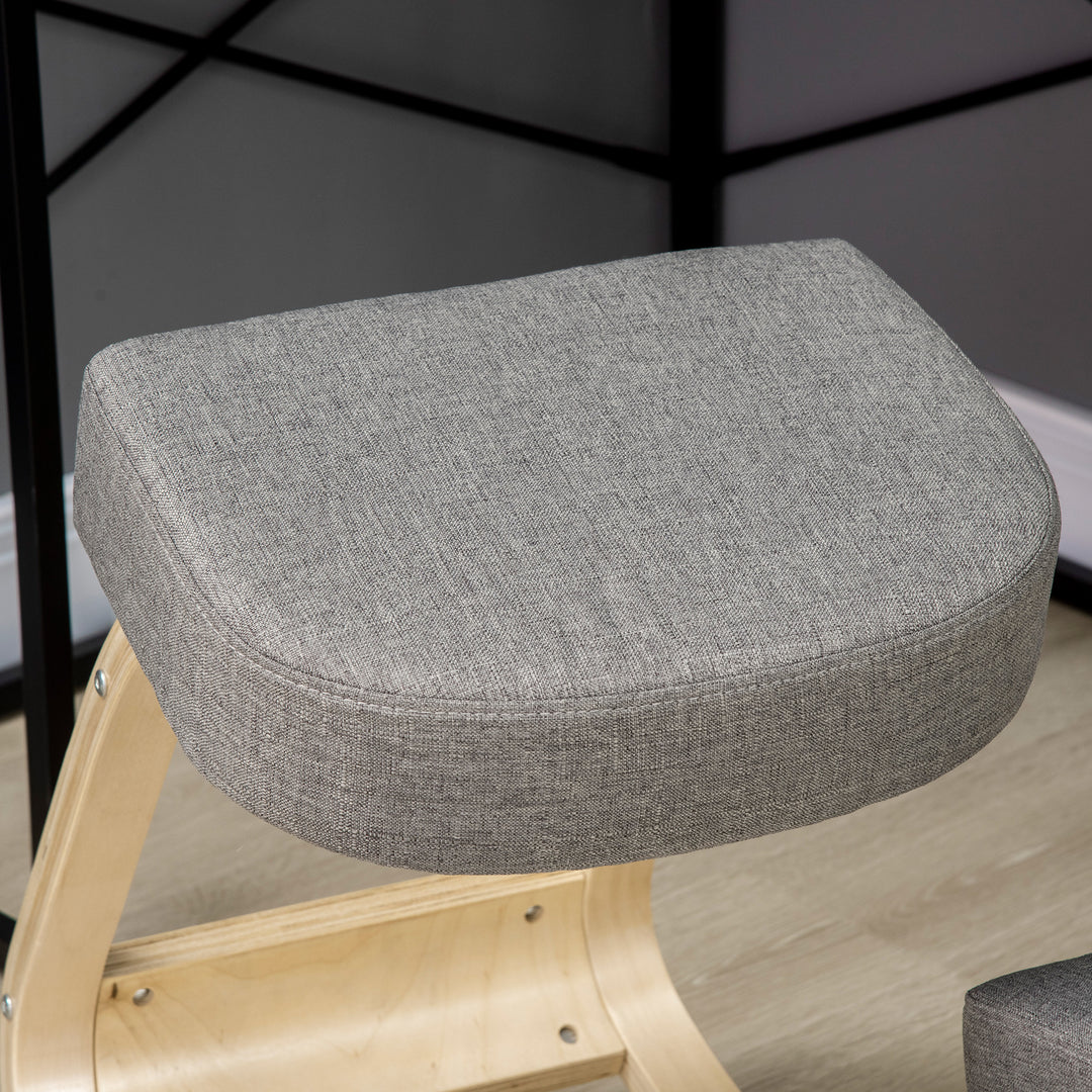 Knælestol, ergonomisk skammel, polstret skammel til sund siddestilling, birketræ, 120 kg lasteevne, grå