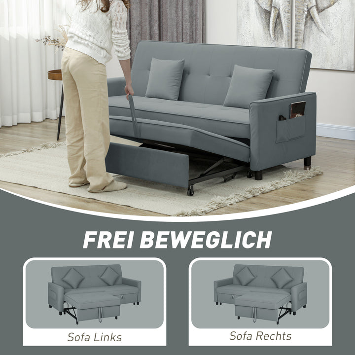 Sovesofa, justerbar 3-personers sofa med sengefunktion, sovesofa med udtræksseng, hynder, grå