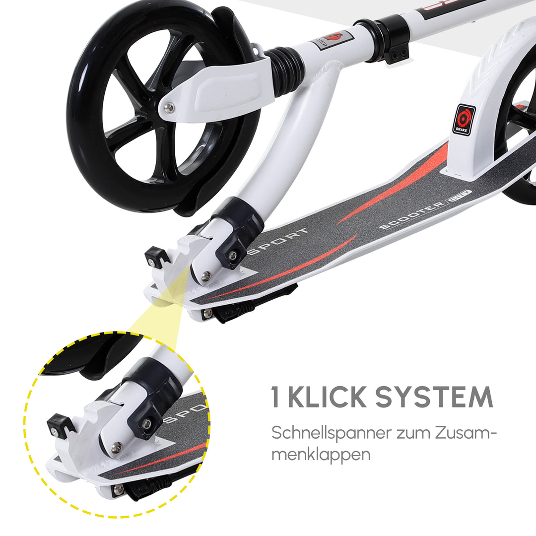 Børneløbehjul, løbehjul med støddæmpning, sammenklappelig og højdejusterbar, fra 14 år, aluminium, hvid, 92,5 x 37,5 x 82-97 cm