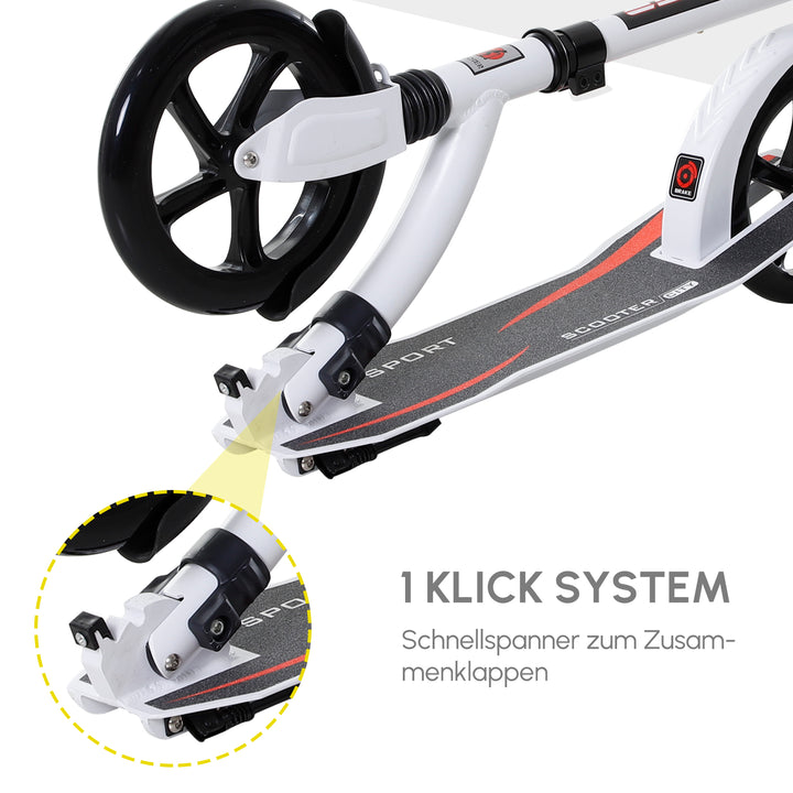 Børneløbehjul, løbehjul med støddæmpning, sammenklappelig og højdejusterbar, fra 14 år, aluminium, hvid, 92,5 x 37,5 x 82-97 cm