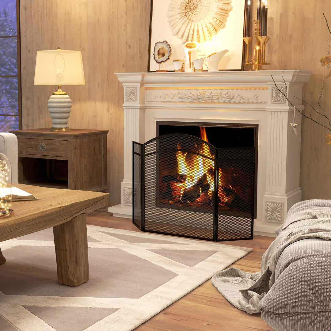 Gnistbeskyttelse til pejse, elegant gnistfanger, foldbar, belagt, sort, 96 x 60 cm