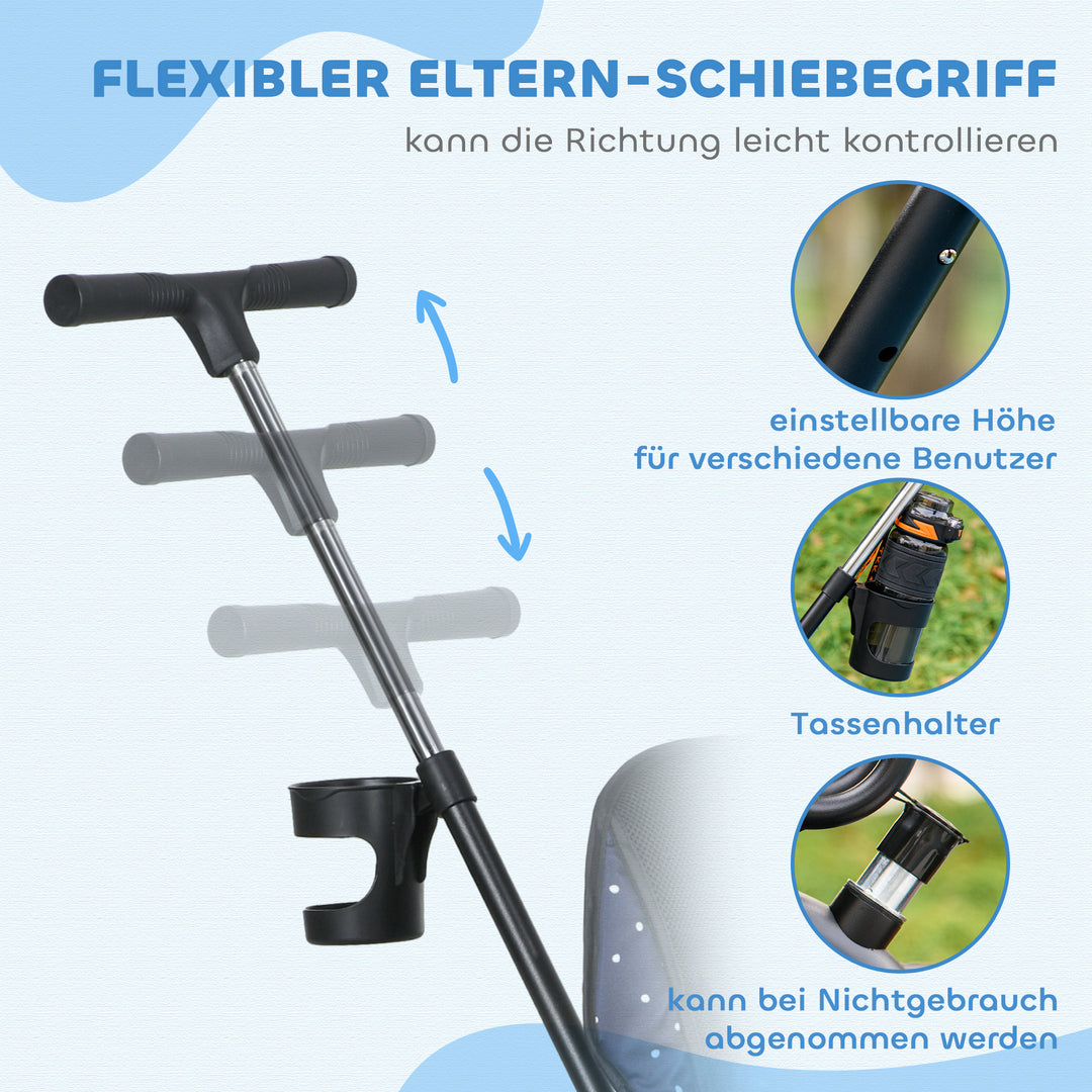 6-I-1 børnetrecykel med skubbehåndtag, kaleche, sele, opbevaringskurv, til 1-5 år, mørkeblå