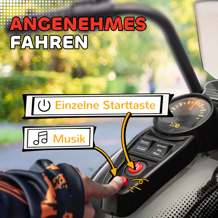 Elektrisk børnemotorcykel, 3-5 km/t, chopper, lys og musik, til børn 3-6 år, sort