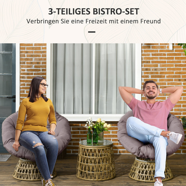 Bistrosæt balkonsæt terrassesæt vejrbestandigt aftagelige puder 85cm x 70cm x 82cm natur + lysebrun