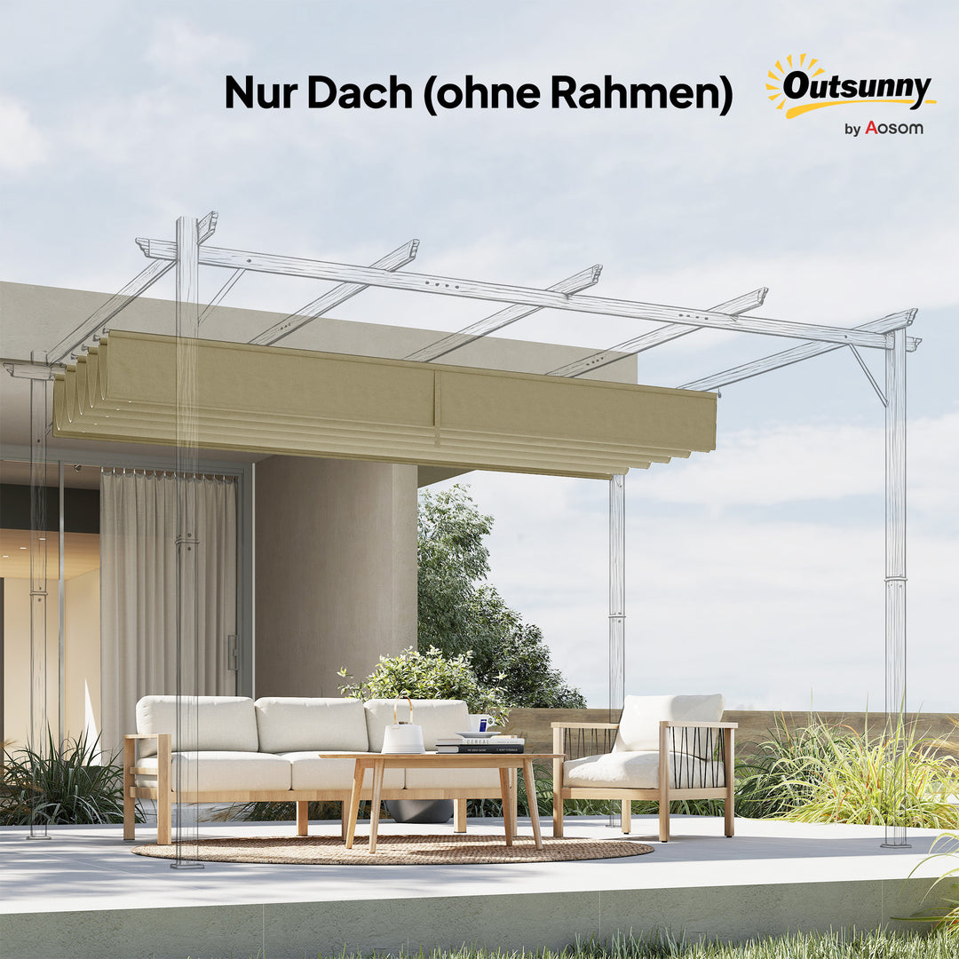 Udskiftningstag til 4 x 3 m pergola, udtrækkeligt, med drænhuller til regnvand, vejrbestandigt, polyester, 350 x 260 cm, beige
