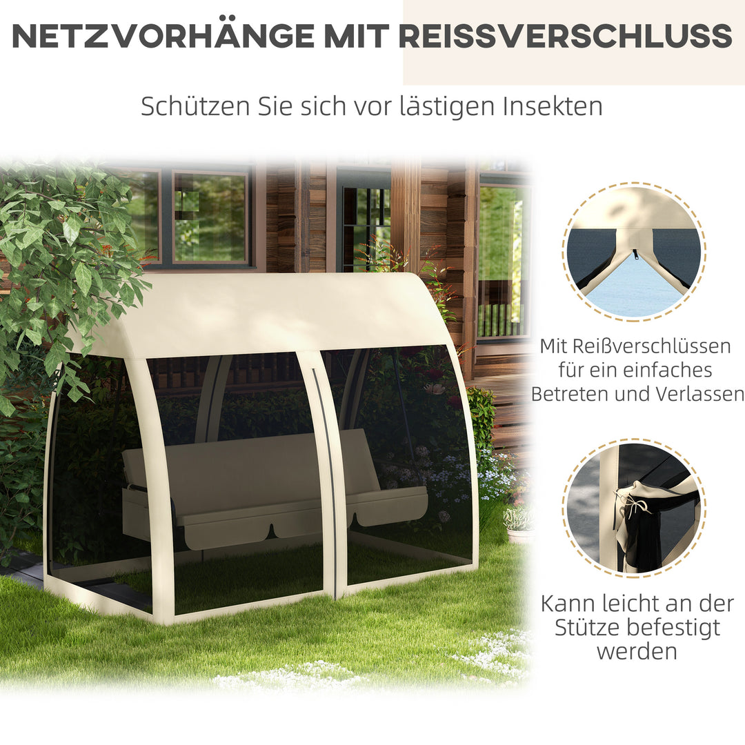3-personers terrassegynge, verandagynge med sengefunktion, Hollywood-gynge med myggenet og stålramme, kaffe