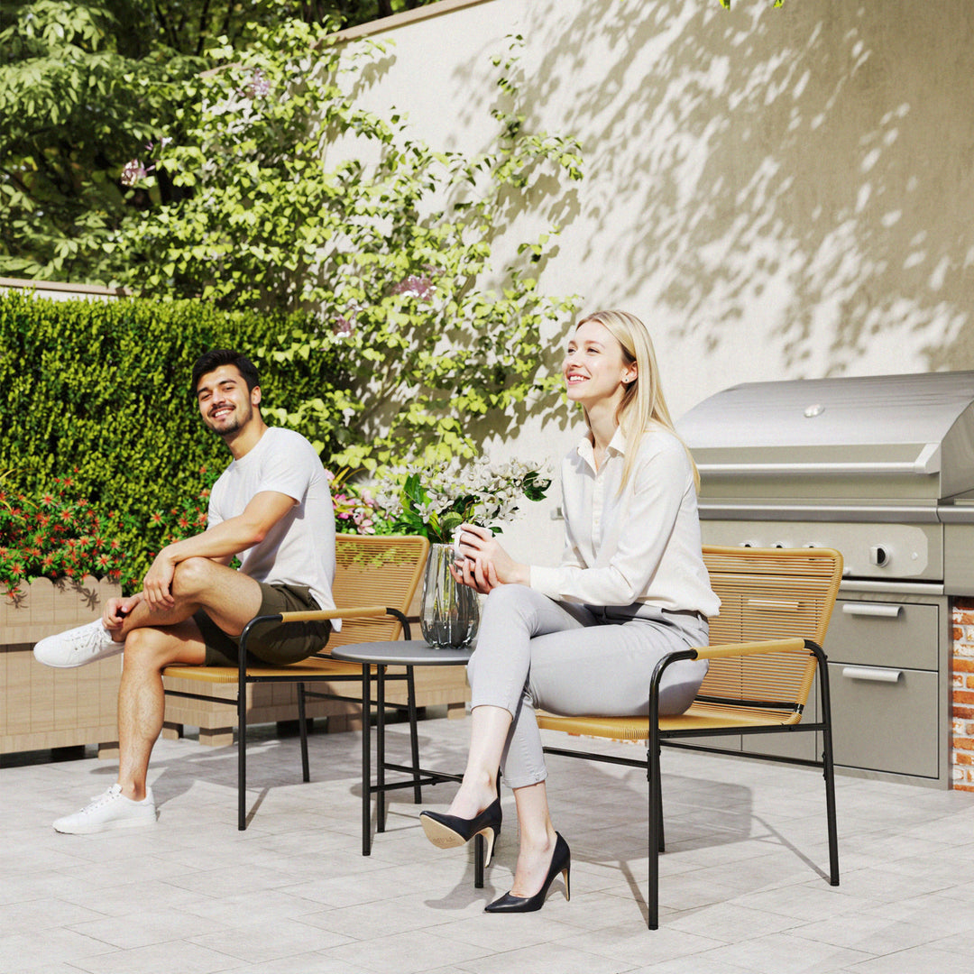 3-Delt rattan bistrosæt, siddegruppe, havemøbler med 2 havestole, sofabord 54 x 66 x 76 cm, gul