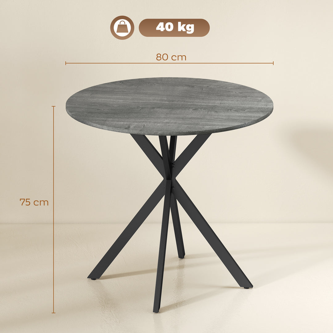Rundt køkkenbord, 80 cm, kompakt bordplade, spånplade, metal, grå