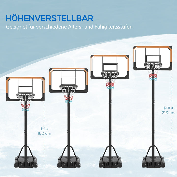 Basketballstativ, højdejusterbar, kurvhøjde 182-213 cm, vejrbestandig, med hjul, metalramme